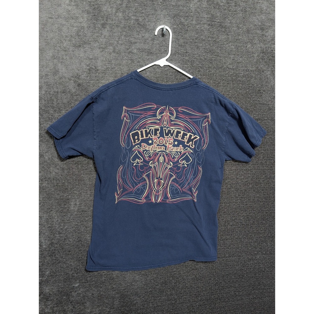 Gildan Daytona Beach Bike Week 2015 T-Shirt Mens Large Navy Blue Biker Graphic
